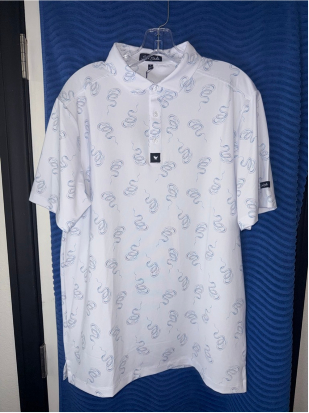 Men's Bad Birdie White & Blue Snake Print Core Polo Shirt L